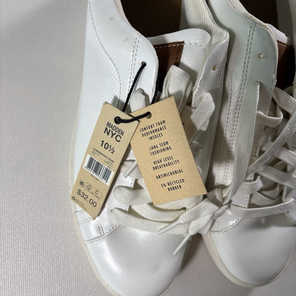 Madden NYC Court White Brown Low Top Sneakers Women's Size 10.5 Lace Up Shoes